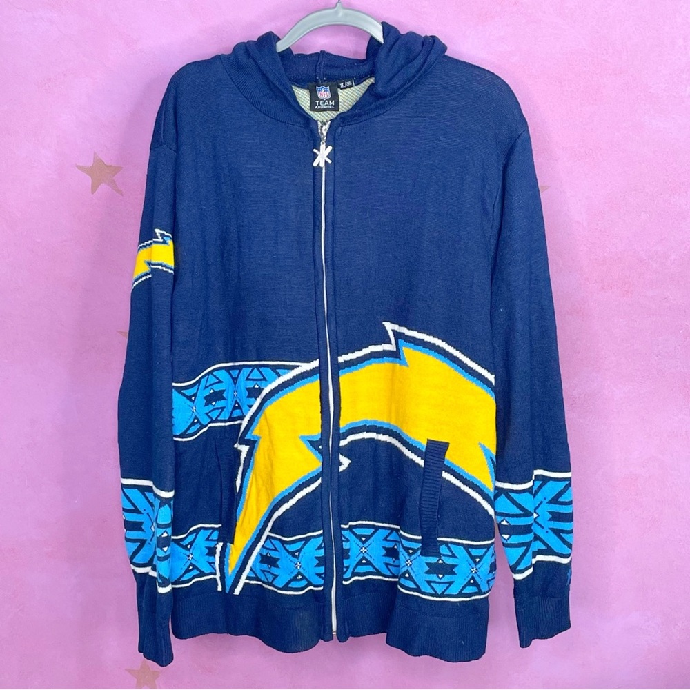 NFL Los Angeles Chargers Warm Sweater Jacket Zipper Hoodie Team Apparel Blue 2XL